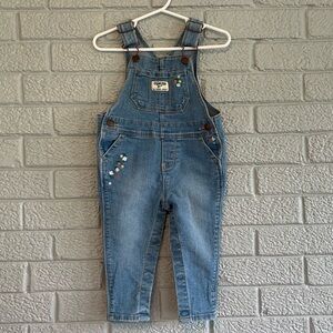 OshKosh B'gosh Blue Denim 12 month baby girl Overalls embroidered strawberries